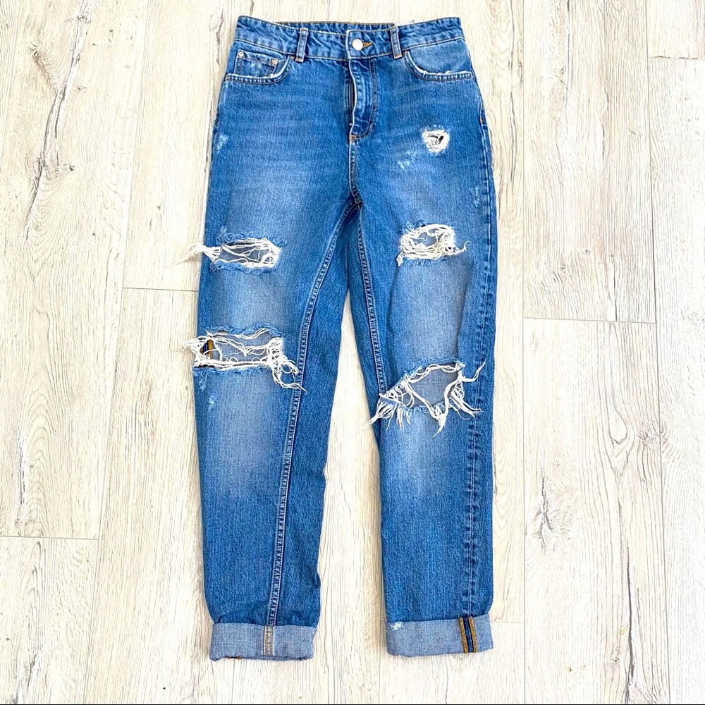 Zara Basic High Waist Distressed Denim - image 2